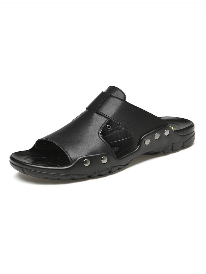 Herresandaler Slip-on Kohud Gummisål - Sort