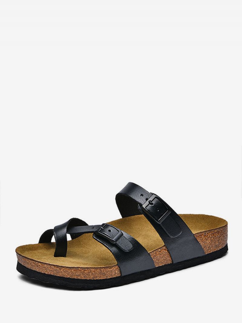 Herresandaler Slip-on Kohud Gummisål - Sort