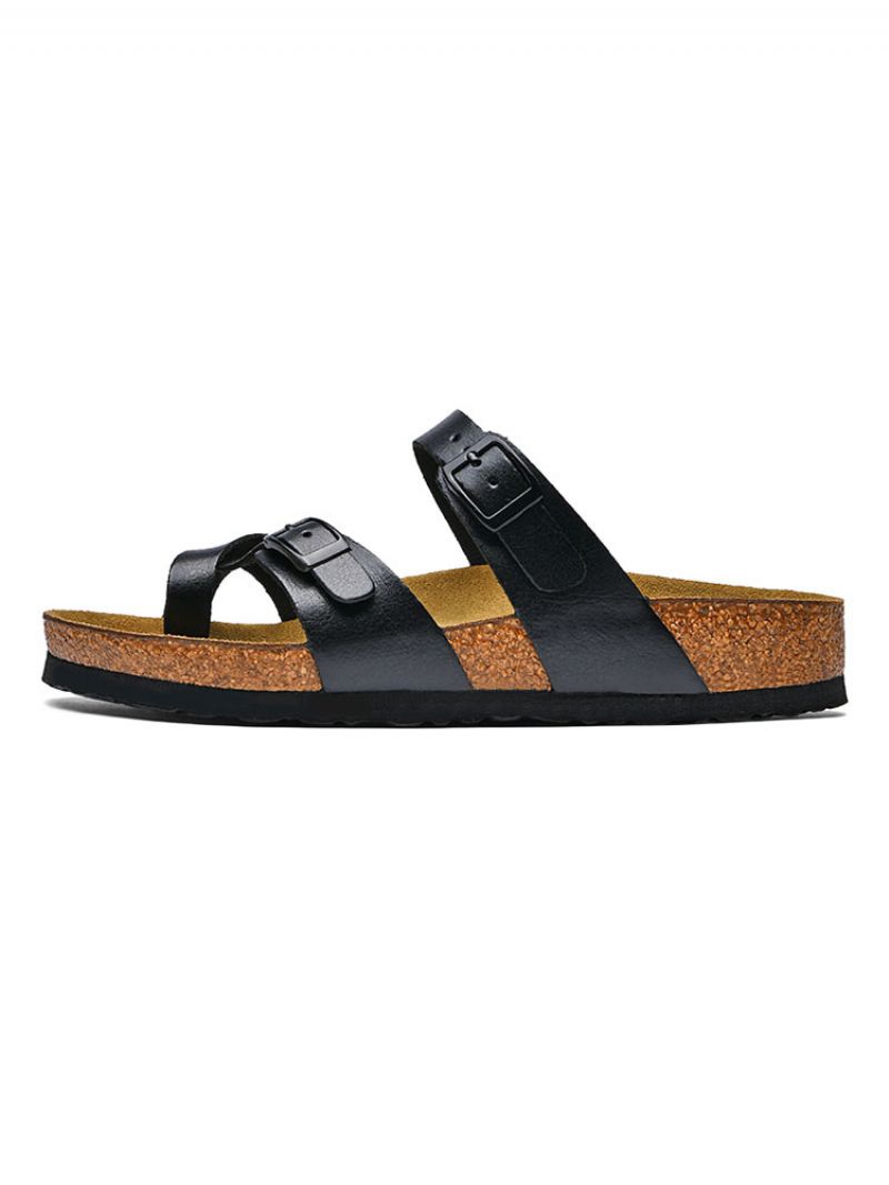 Herresandaler Slip-on Kohud Gummisål - Sort