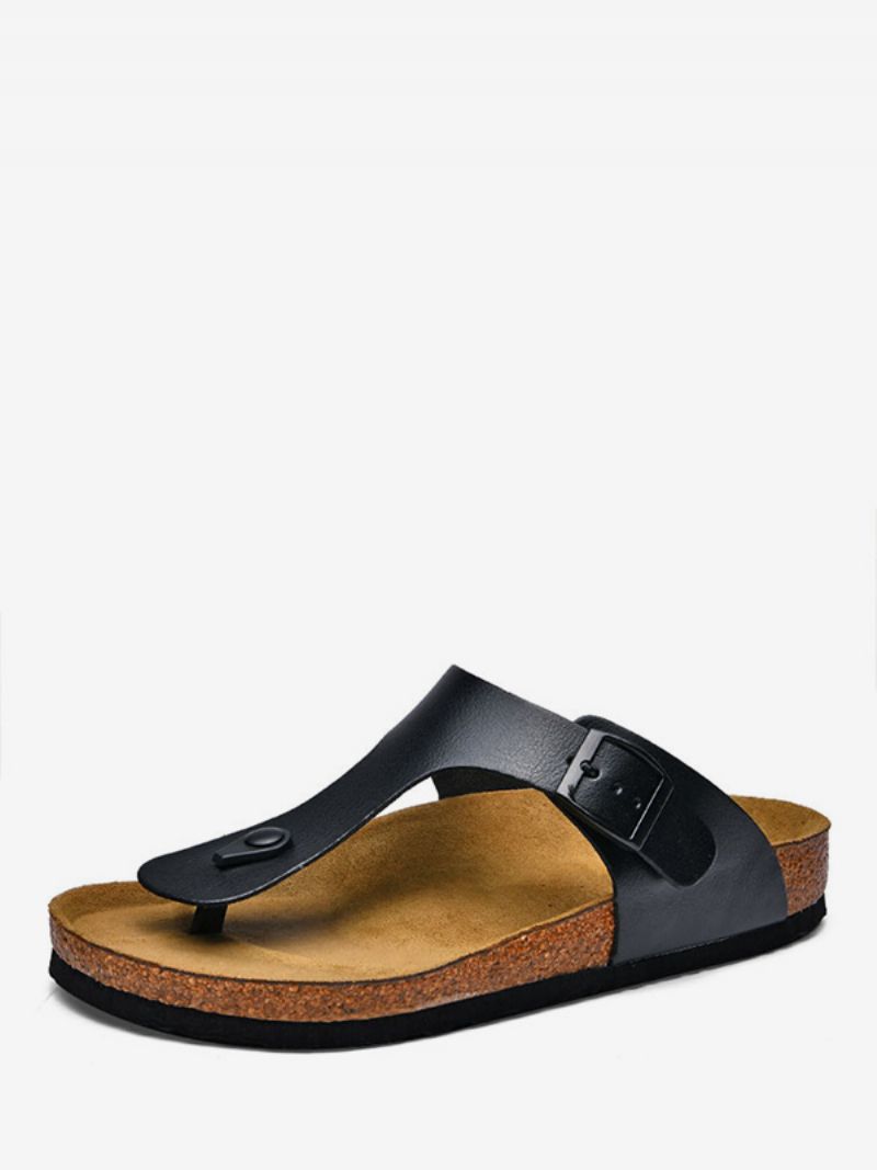 Herresandaler Slip-on Kohud Gummisål - Sort