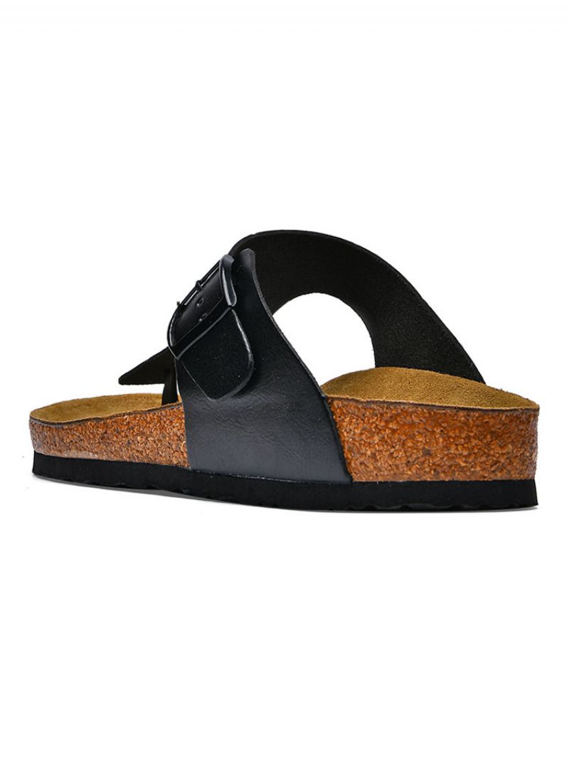 Herresandaler Slip-on Kohud Gummisål - Sort