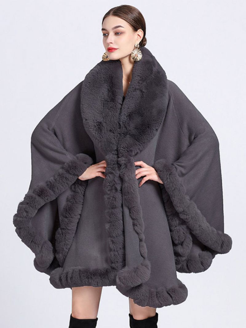 Kappe Cape Faux Fur Bride Wraps Poncho Coat Til Kvinder - Dyb Grå