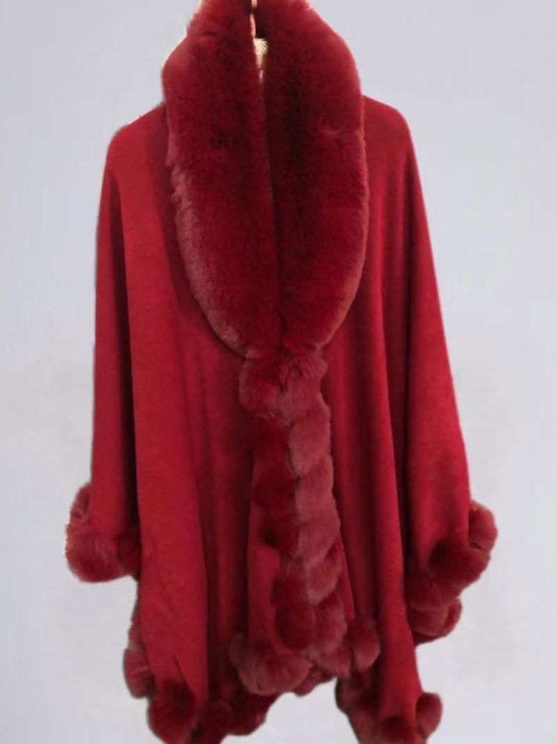 Kappe Cape Faux Fur Bride Wraps Poncho Coat Til Kvinder - Burgunder