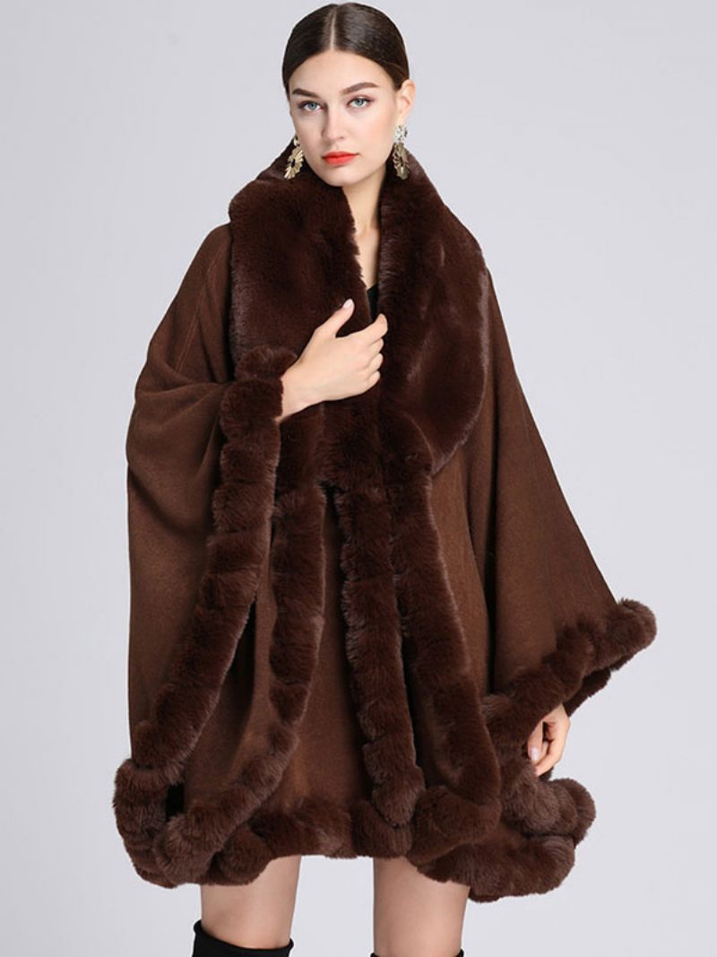 Kappe Cape Faux Fur Bride Wraps Poncho Coat Til Kvinder - Kaffebrun