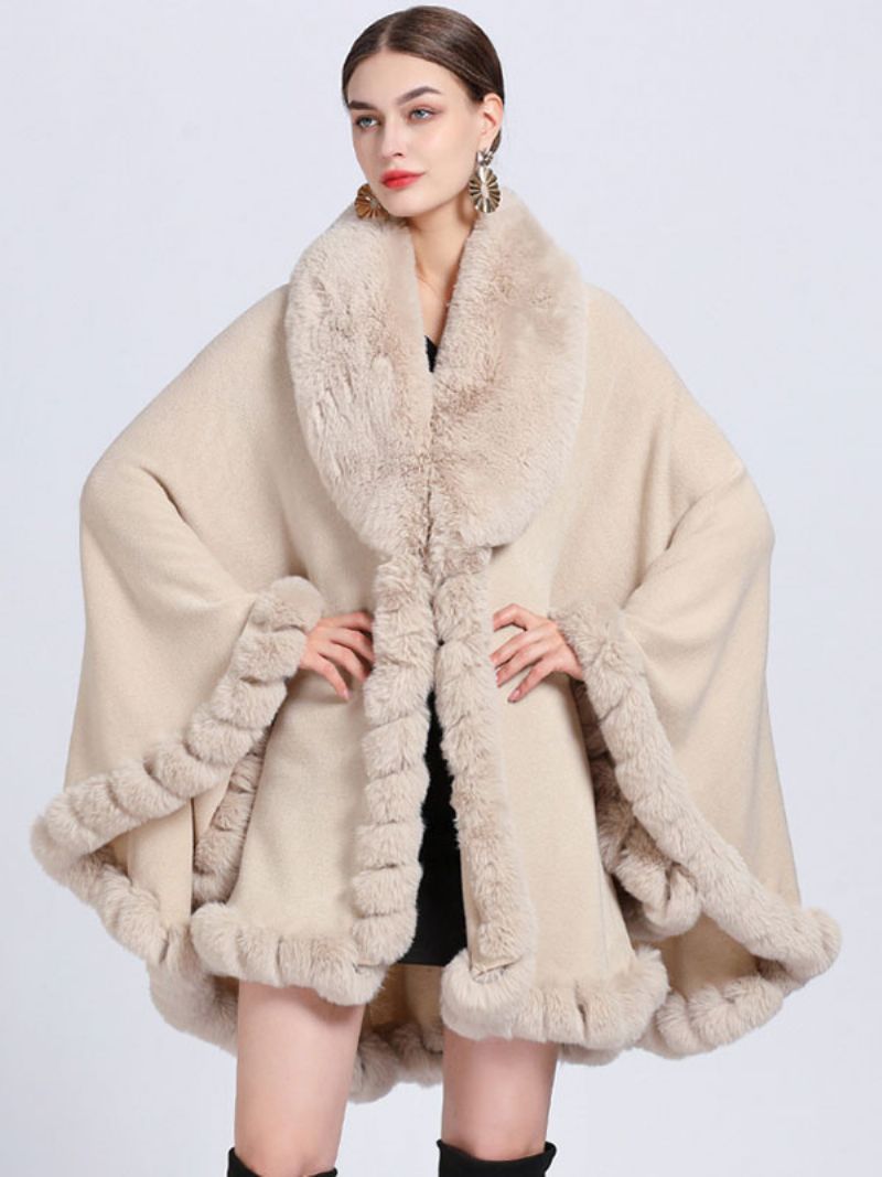 Kappe Cape Faux Fur Bride Wraps Poncho Coat Til Kvinder - Beige