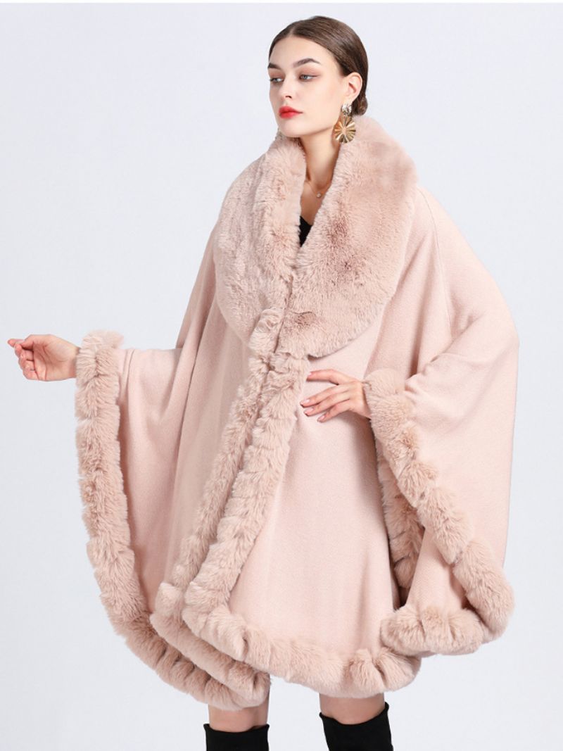 Kappe Cape Faux Fur Bride Wraps Poncho Coat Til Kvinder - Pink