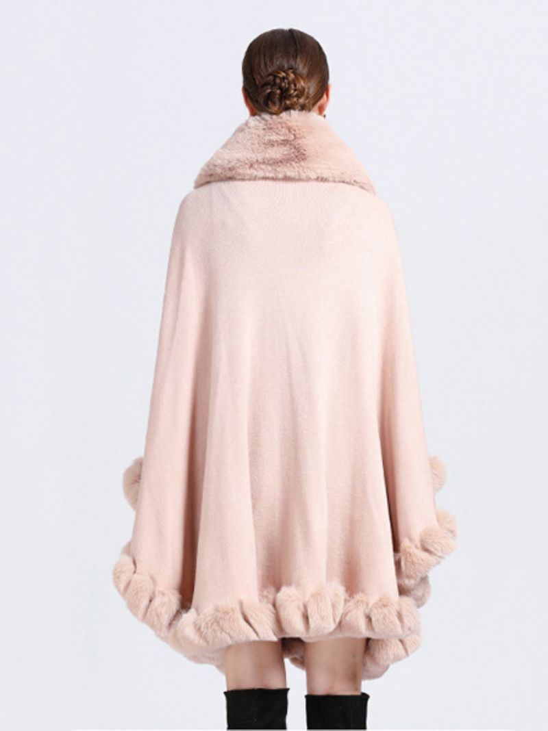 Kappe Cape Faux Fur Bride Wraps Poncho Coat Til Kvinder - Pink