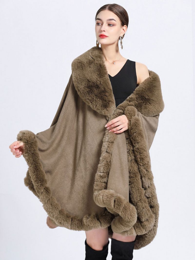 Kappe Cape Faux Fur Bride Wraps Poncho Coat Til Kvinder - Khaki