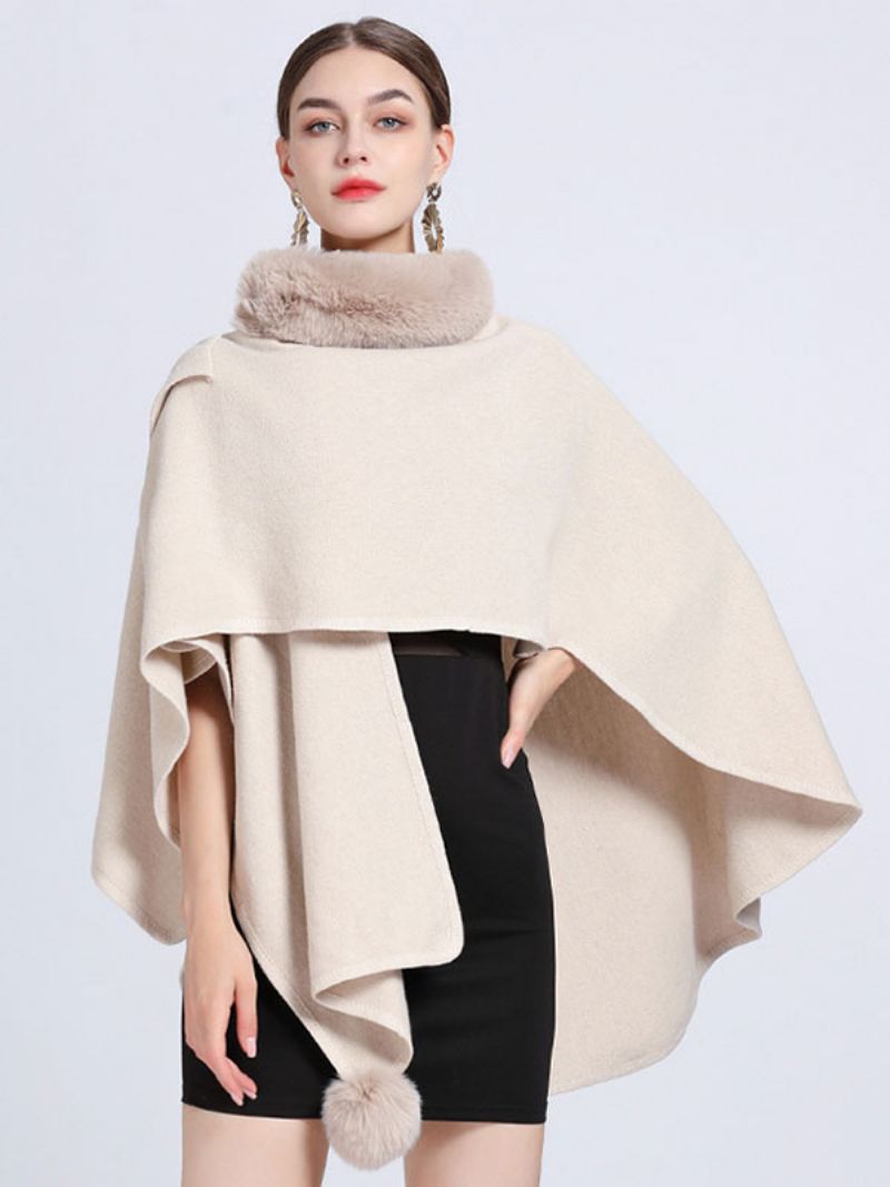 Kappe Cape Faux Fur Sjal Wraps Efterår Overtøj Til Kvinder - Beige