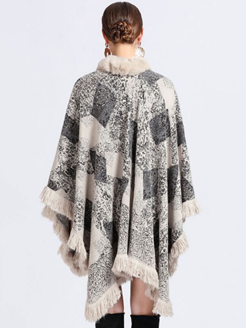 Kappe Cape Faux Fur Wraps Sjal Spring Poncho Coat Til Kvinder - Beige