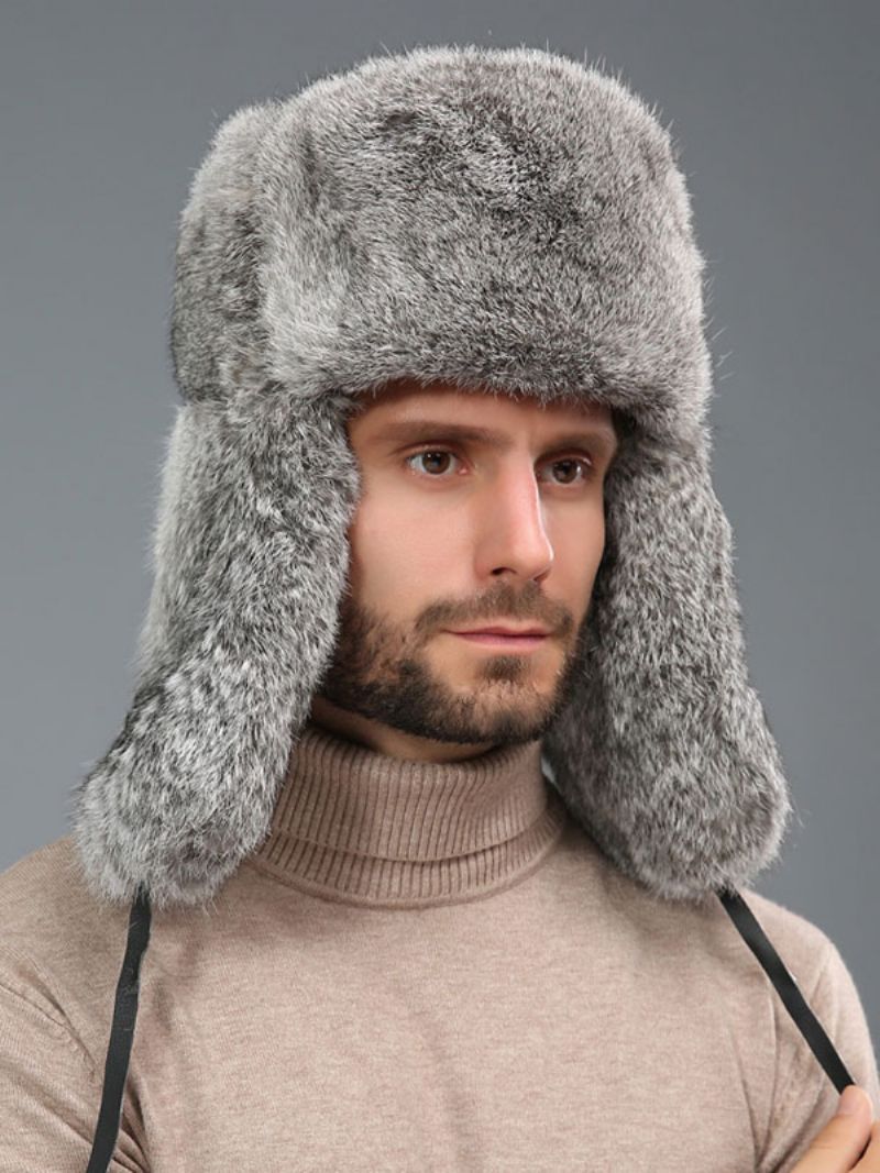 Kasketter Til Mænd Moderne Faux Fur Vinter Varme Hatte Russisk Ushanka Hat - Grå