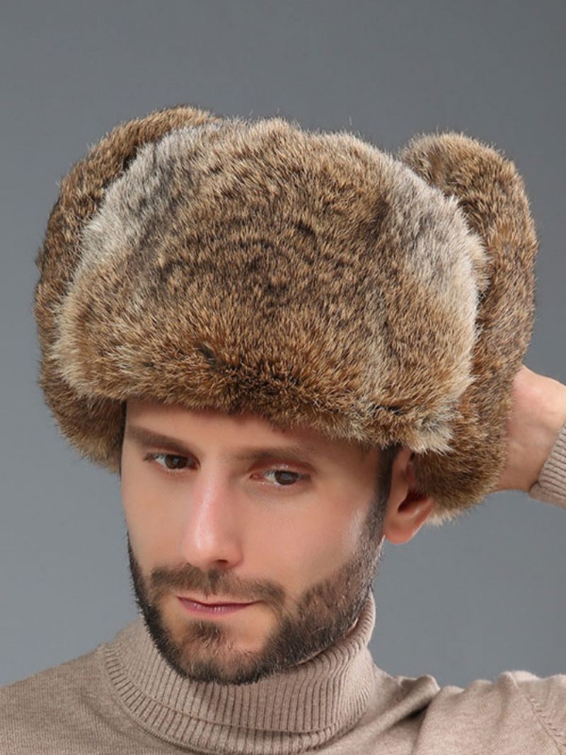 Kasketter Til Mænd Moderne Faux Fur Vinter Varme Hatte Russisk Ushanka Hat - Khaki