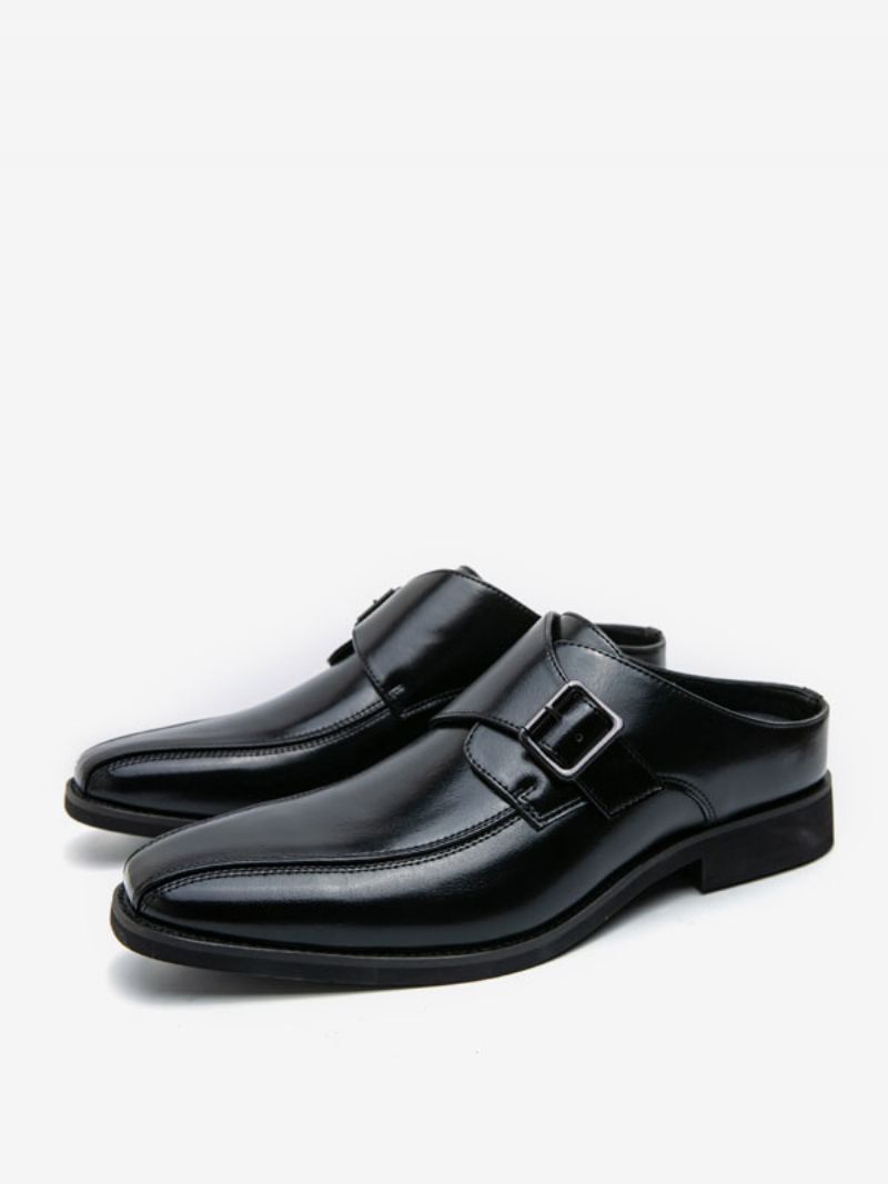 Kjolesko Til Mænd Rund Tå Metaldetaljer Slip-on Pu Læder Monk Strap Sko - Sort