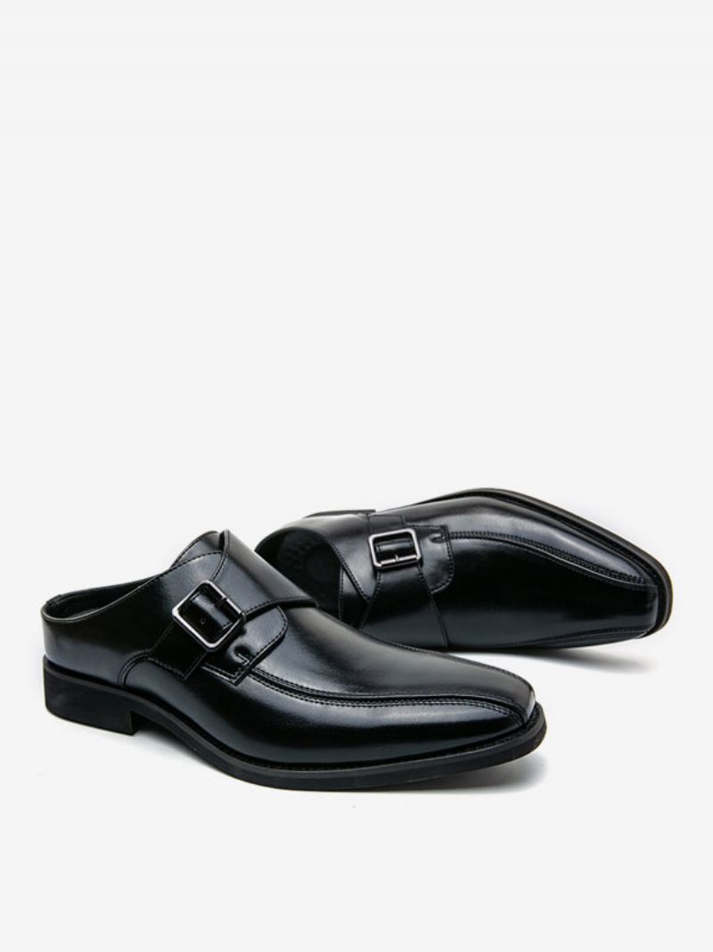 Kjolesko Til Mænd Rund Tå Metaldetaljer Slip-on Pu Læder Monk Strap Sko - Sort