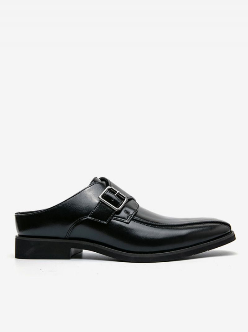 Kjolesko Til Mænd Rund Tå Metaldetaljer Slip-on Pu Læder Monk Strap Sko - Sort