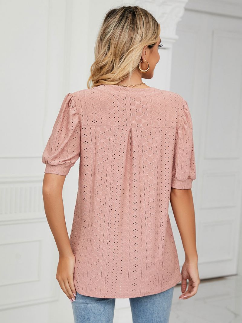 Kortærmede T-shirts Blush Pink V-hals T-shirt Til Kvinder - Blush Pink