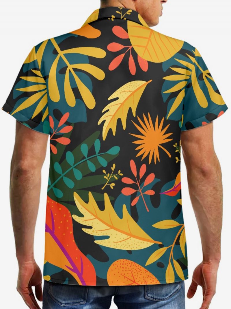 Kortærmet Hawaii-skjorte Til Mænd Tropical Printed Hawaii Vacation Top - Sort