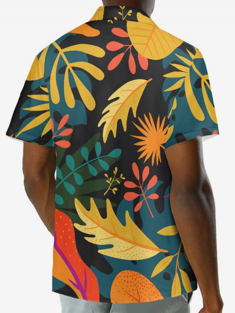 Kortærmet Hawaii-skjorte Til Mænd Tropical Printed Hawaii Vacation Top - Sort