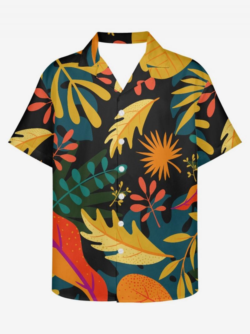 Kortærmet Hawaii-skjorte Til Mænd Tropical Printed Hawaii Vacation Top - Sort