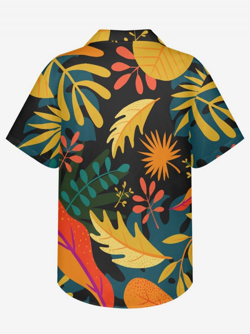 Kortærmet Hawaii-skjorte Til Mænd Tropical Printed Hawaii Vacation Top - Sort