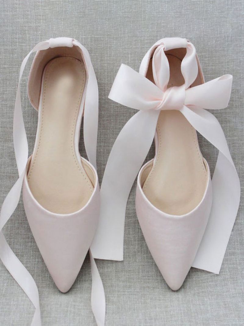 Kvinder Ballerinaer Sløjfer Tåspids Satin Snørebånd Eric White Ballet Flats - Lyserød