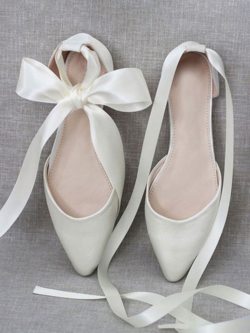 Kvinder Ballerinaer Sløjfer Tåspids Satin Snørebånd Eric White Ballet Flats - Beige