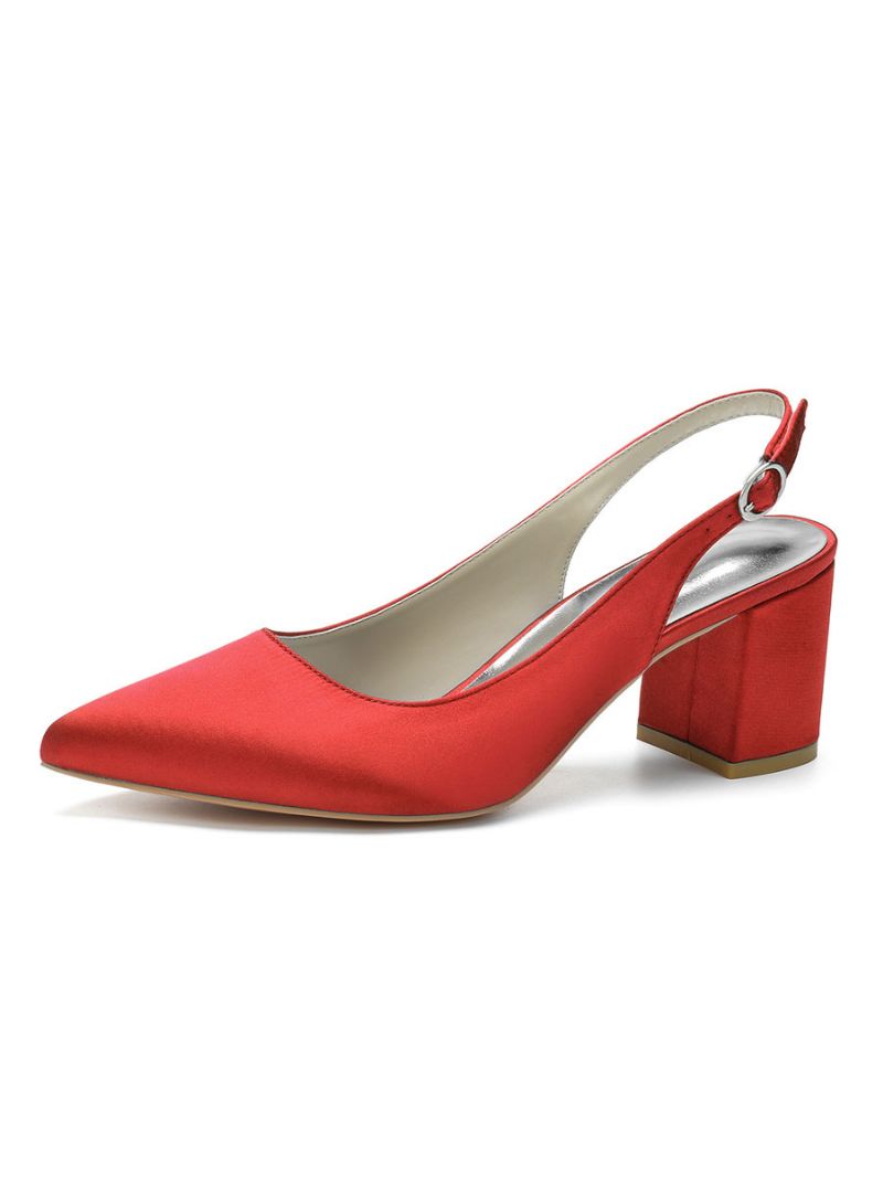 Kvinder Blokhæl Slingback Pumps Pointy Toe - Rød