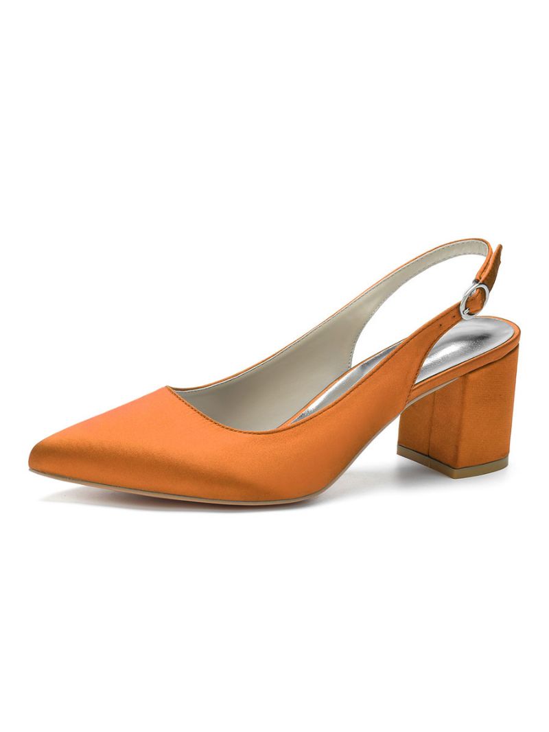 Kvinder Blokhæl Slingback Pumps Pointy Toe - Orange