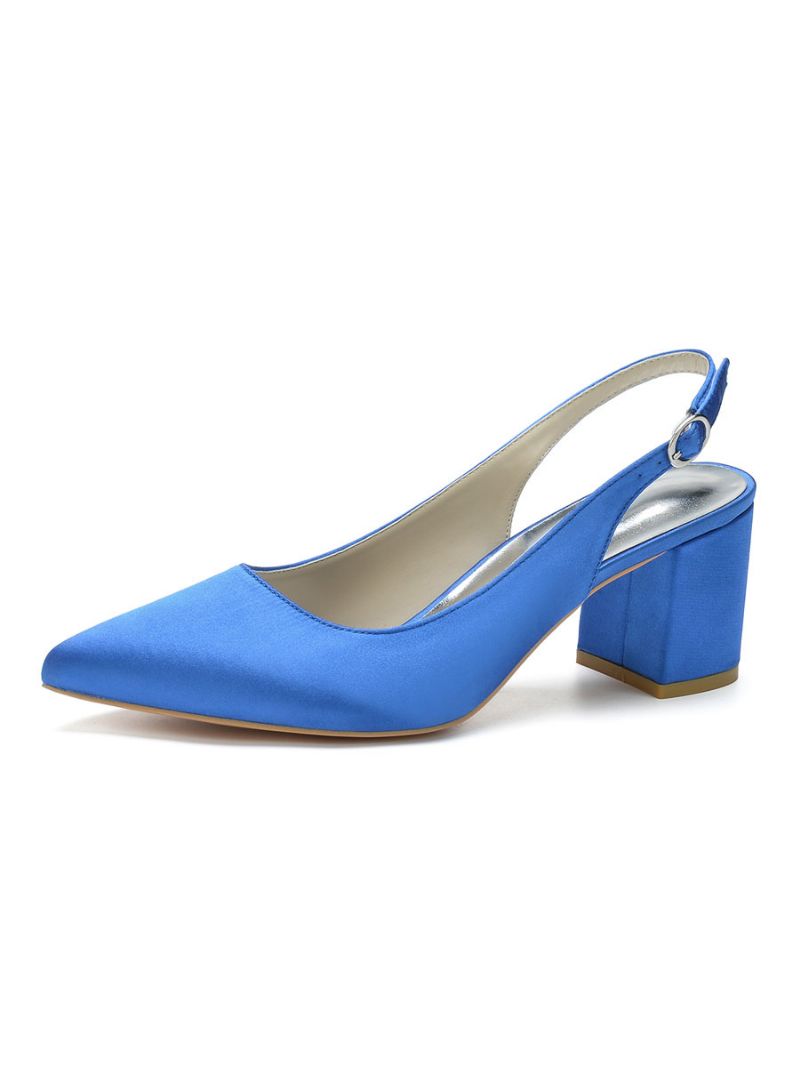 Kvinder Blokhæl Slingback Pumps Pointy Toe - Blå