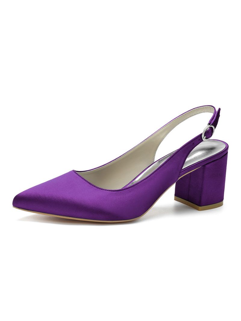 Kvinder Blokhæl Slingback Pumps Pointy Toe - Dyb Lilla