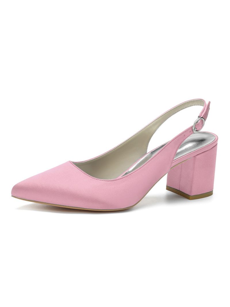 Kvinder Blokhæl Slingback Pumps Pointy Toe - Pink