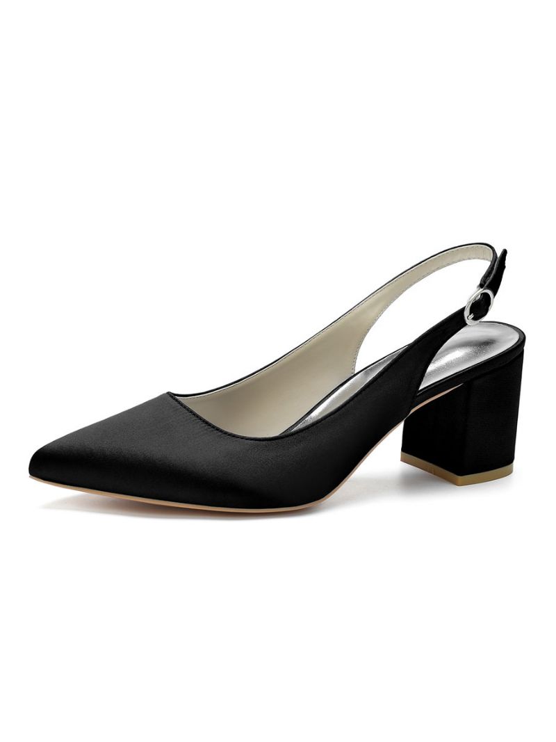 Kvinder Blokhæl Slingback Pumps Pointy Toe - Sort