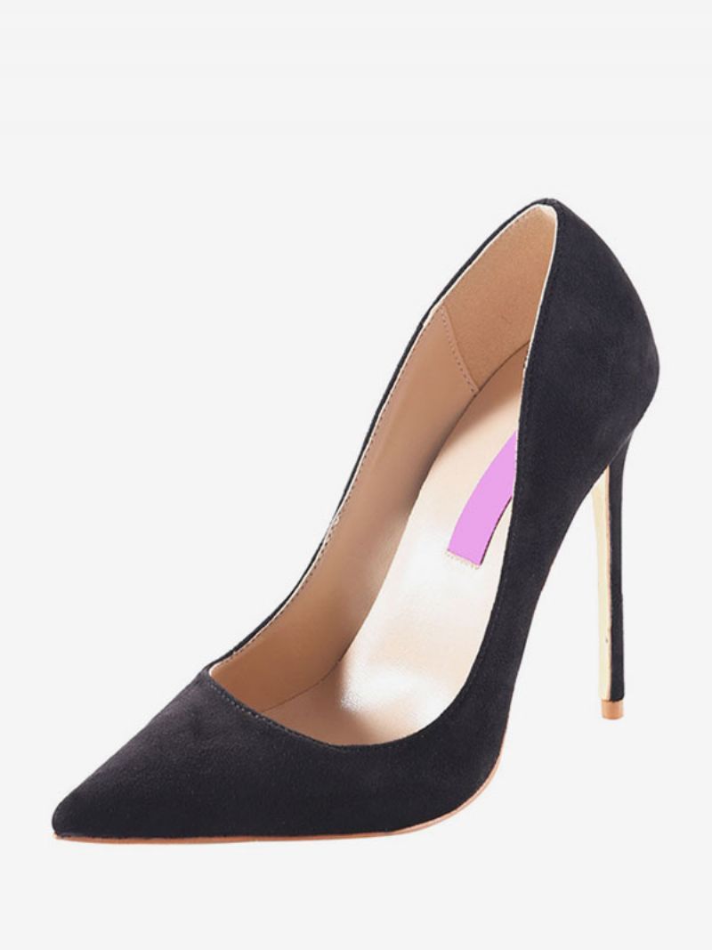 Kvinder Burgundy Ruskind Spidstå Basic Pumps Stiletto Heels Dress Sko - Sort