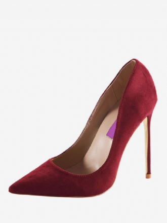 Kvinder Burgundy Ruskind Spidstå Basic Pumps Stiletto Heels Dress Sko