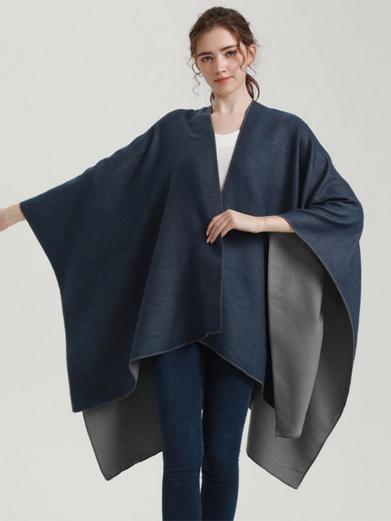 Kvinder Cape Color Block Oversized Daily Casual Fall Winter Poncho