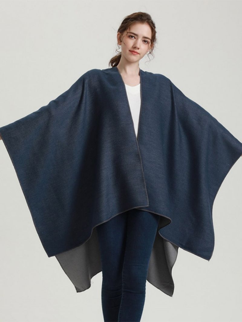 Kvinder Cape Color Block Oversized Daily Casual Fall Winter Poncho - Mørk Navy