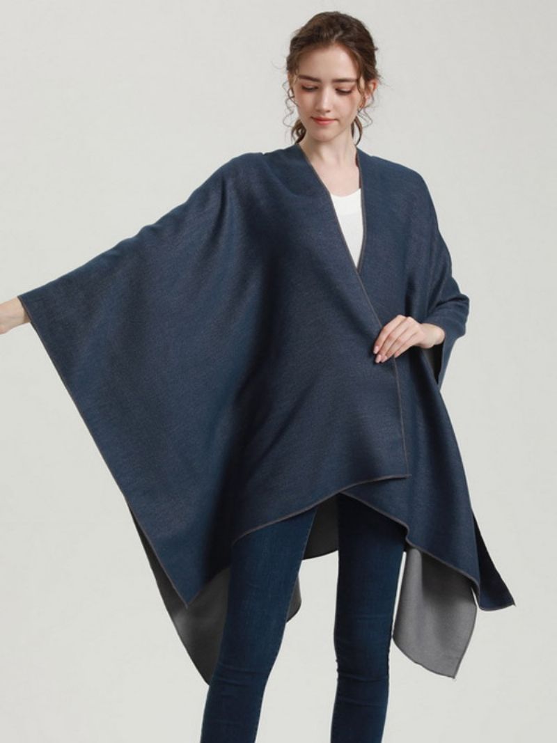 Kvinder Cape Color Block Oversized Daily Casual Fall Winter Poncho - Mørk Navy