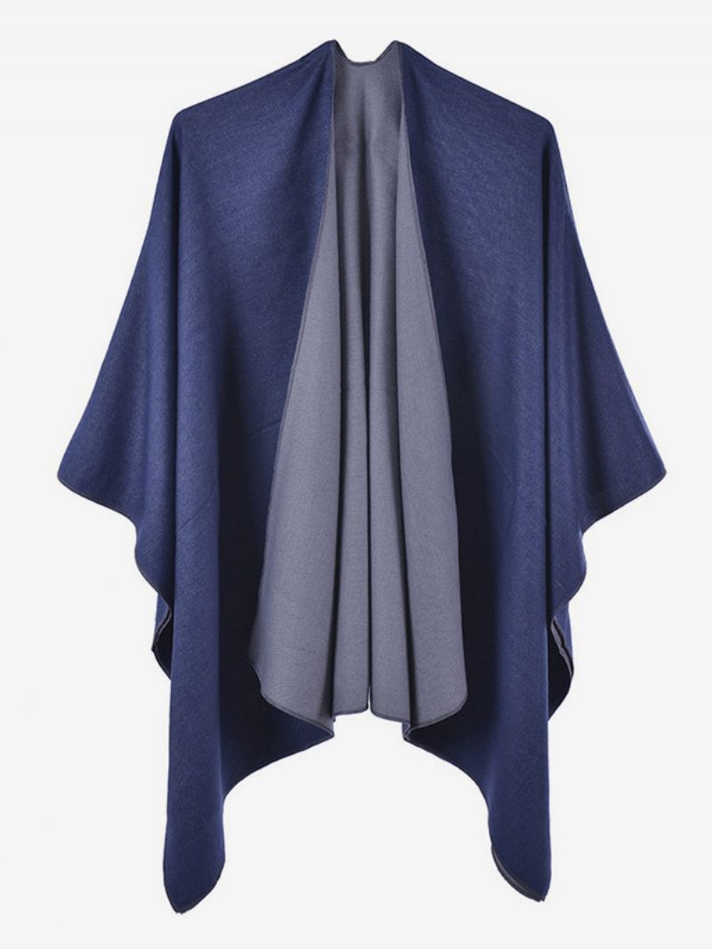 Kvinder Cape Color Block Oversized Daily Casual Fall Winter Poncho - Mørk Navy