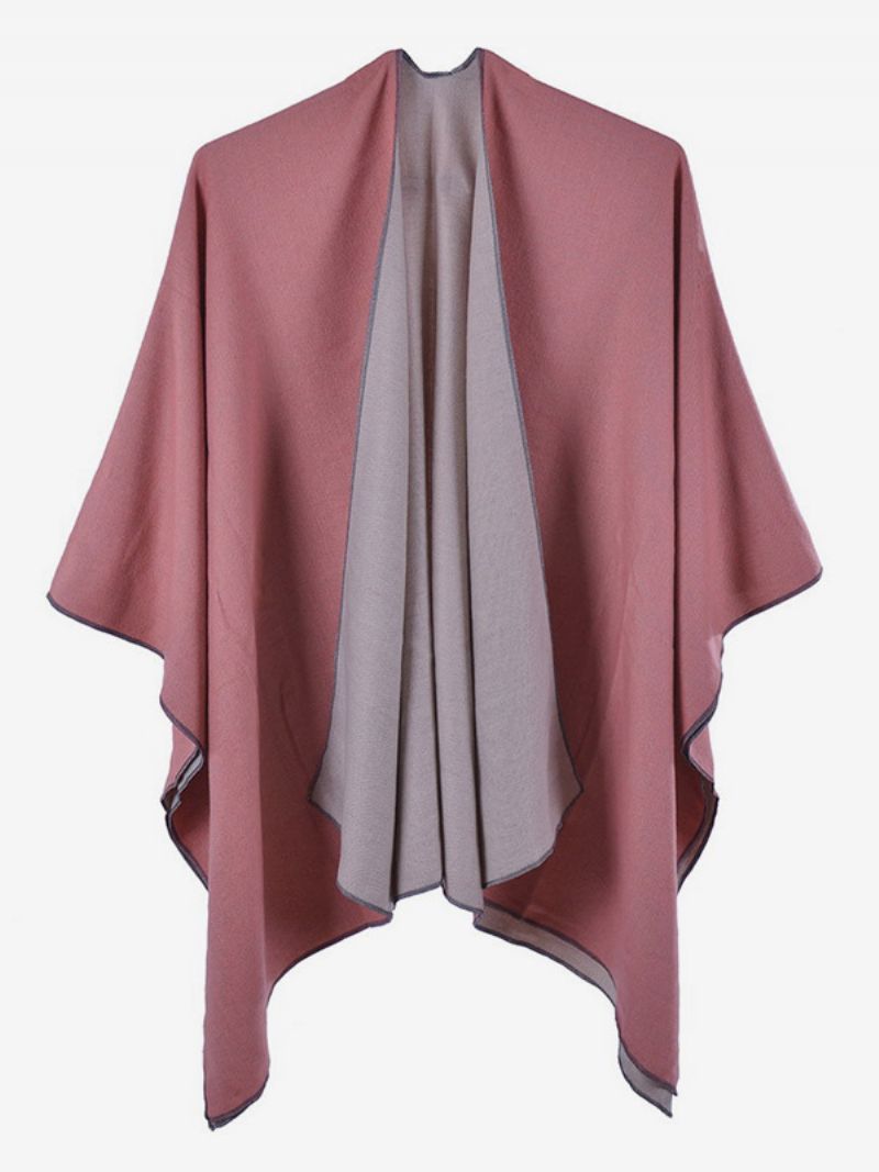 Kvinder Cape Color Block Oversized Daily Casual Fall Winter Poncho - Pink