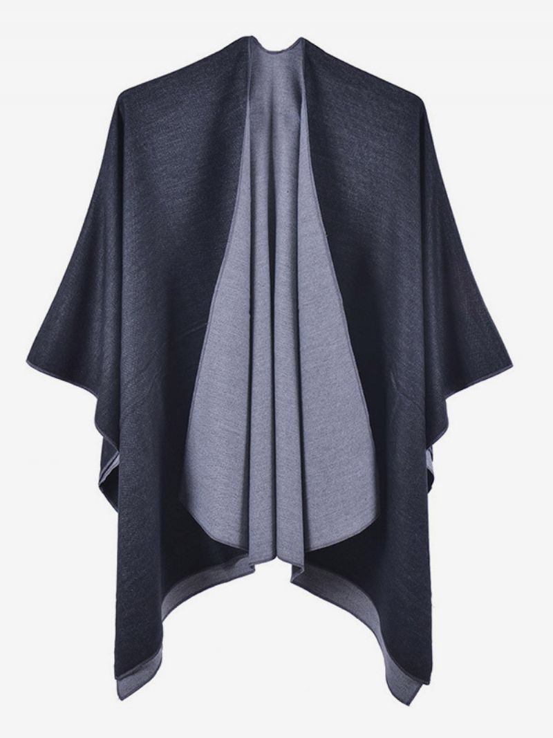 Kvinder Cape Color Block Oversized Daily Casual Fall Winter Poncho - Sort