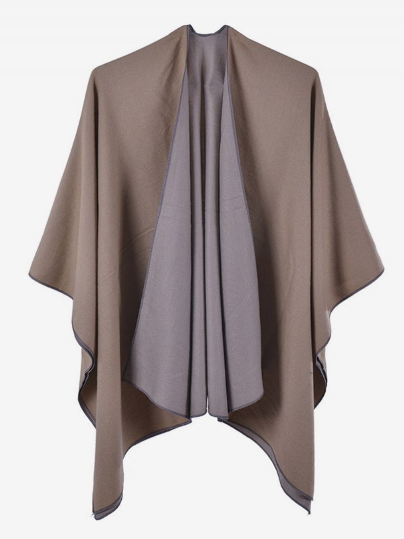 Kvinder Cape Color Block Oversized Daily Casual Fall Winter Poncho - Khaki