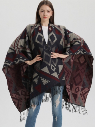 Kvinder Cape Geometrisk Med Frynser Oversized Efterår Vinter Poncho