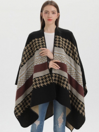 Kvinder Cape Plaid Color Block Daglig Casual Efterår Vinter Poncho