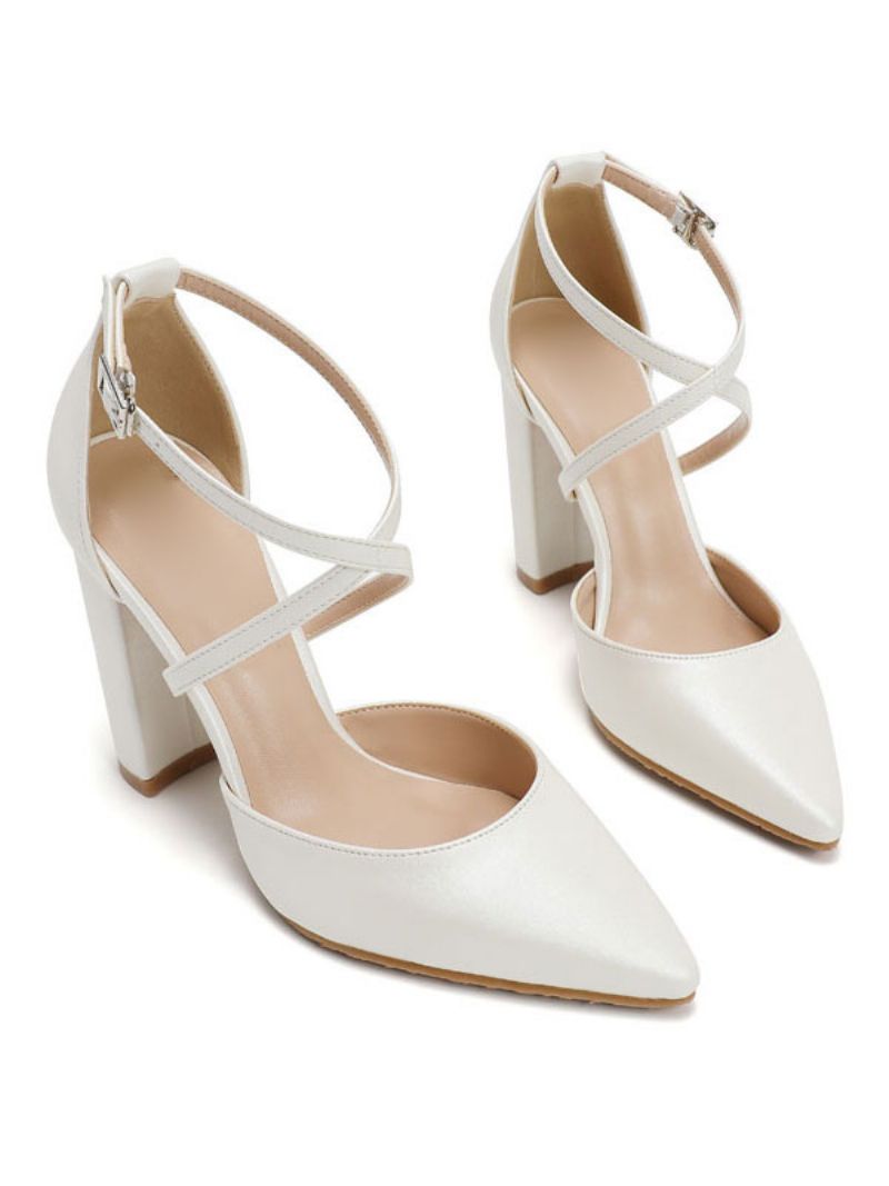 Kvinder Cross Strap Brude Pumps Prom Heels Hvide Hjemkomstsko - Hvid