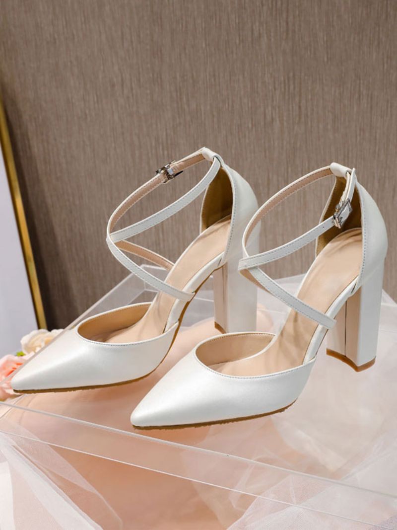 Kvinder Cross Strap Brude Pumps Prom Heels Hvide Hjemkomstsko - Hvid