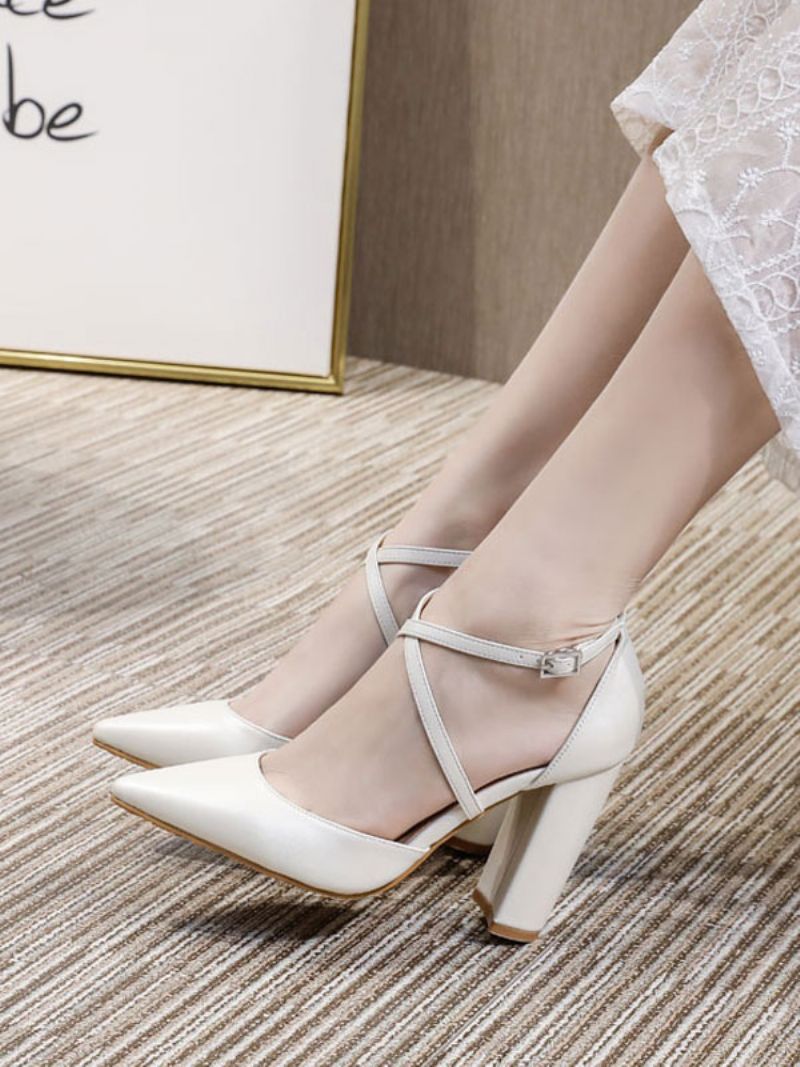 Kvinder Cross Strap Brude Pumps Prom Heels Hvide Hjemkomstsko - Hvid