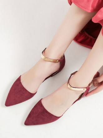 Kvinder Flade Sko Burgundy Spidstå Lukket-ryg Metaldetaljer Ankelstrop Ballerina Flats