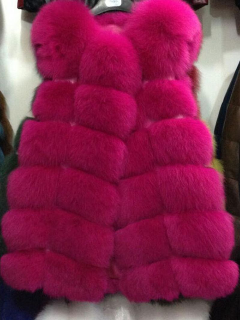 Kvinder Frakker Pink Ærmeløs Faux Fur Coat Lagdelt Vinterfrakke - Rose