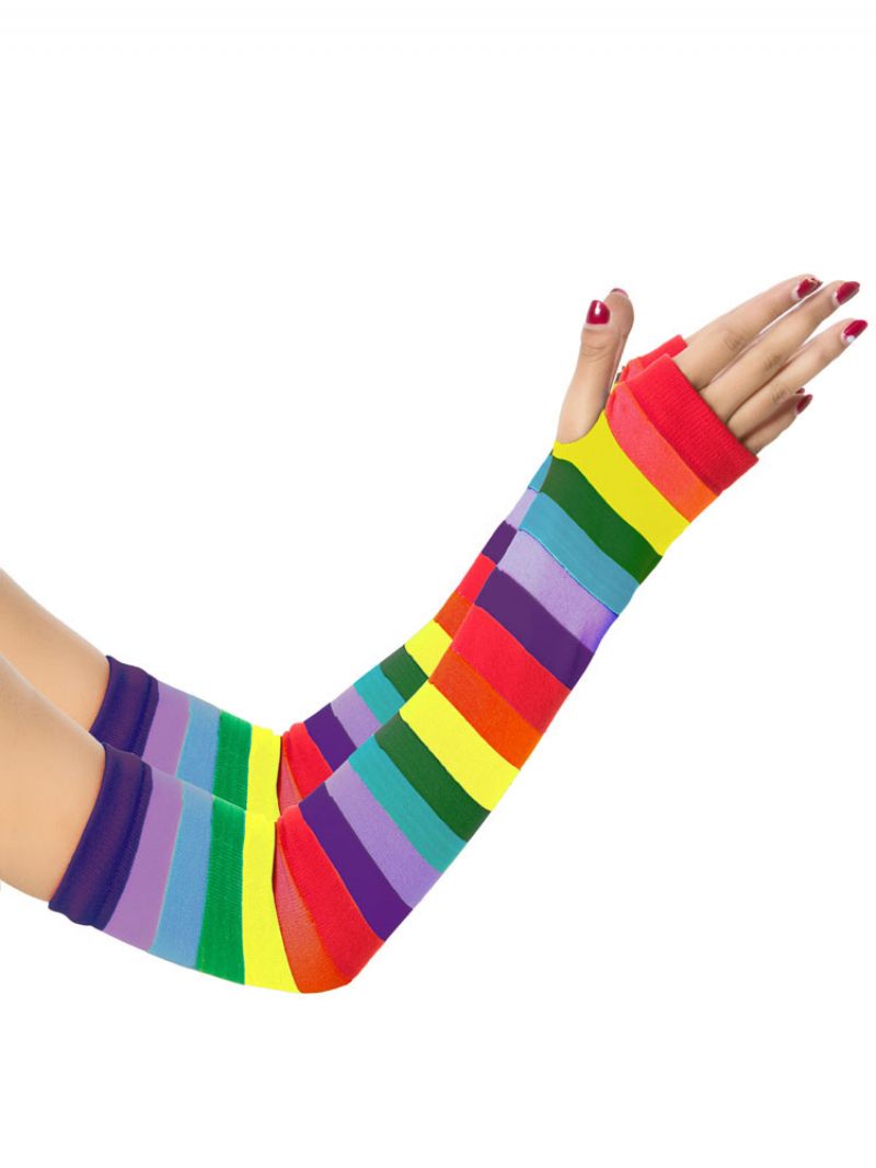 Kvinder Handsker Rainbow Stripes Pattern Bomuld Halloween Lange