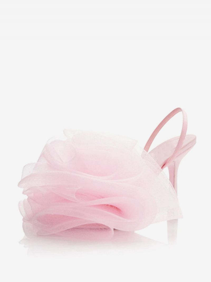 Kvinder Højhælede Sandaler Peep Toe Mesh Flowers Detail Slingback - Pink